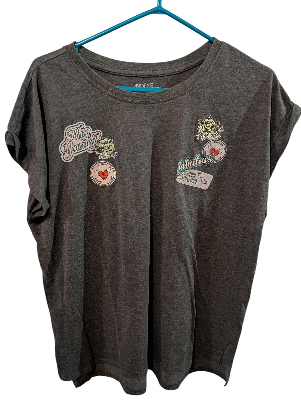 Ardene Kids' Dark Gray Graphic Tee - 'Be Yourself' Patch Design
